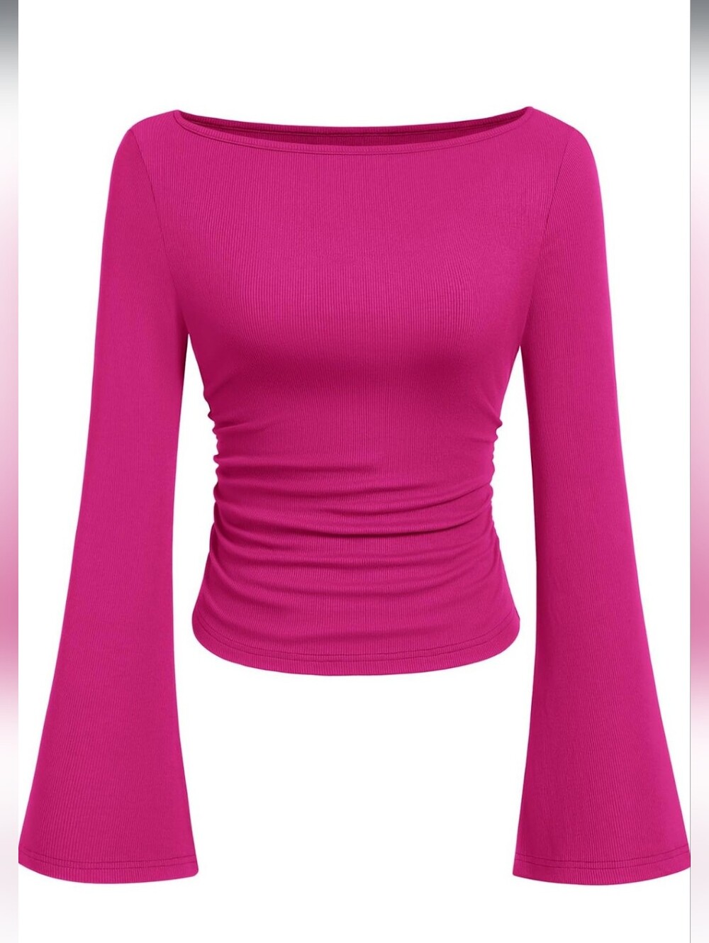 Women’s Fuchsia Boatneck Long Sleeve Ruched Top